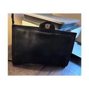 LOEWE BLACK LEATHER CLUTCH; SNAP CLOSURE